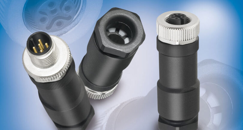 High power M12 connectors carry up to 8-A on each contact