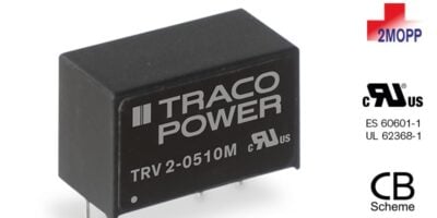 TRV 2M Series 2 Watt high isolation DC/DC converter for medical and industrial applications