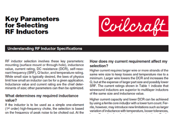 Parameters for Selecting  RF Inductors