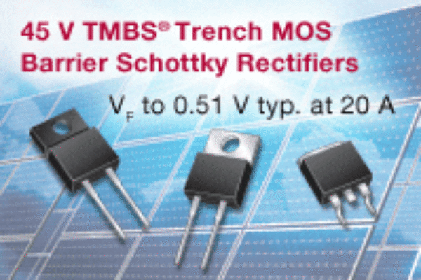 45-V Trench MOS barrier Schottky rectifiers target PV solar cell bypass protection