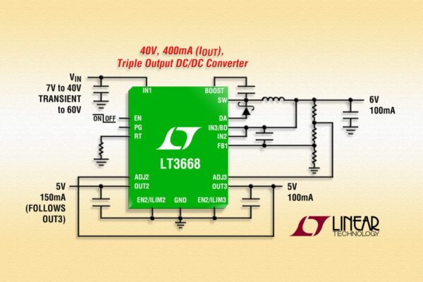 40V, 400mA output, step-down regulator has dual tracking LDOs