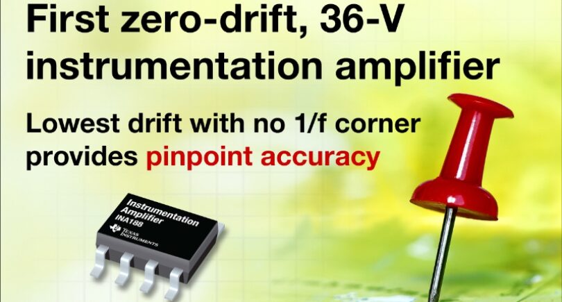 Zero-drift, 36-V in-amp has no 1/f corner for ease of use, highest accuracy