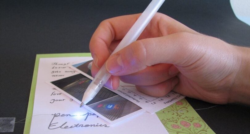 Pen with conductive silver ink writes electric circuits and interconnects