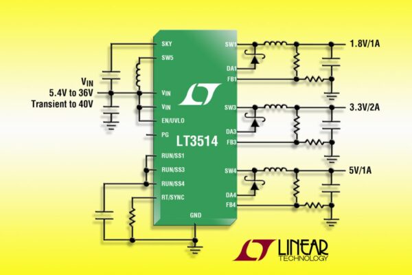 36-VIN, triple step-down switching regulator with 100 percent duty cycle operation