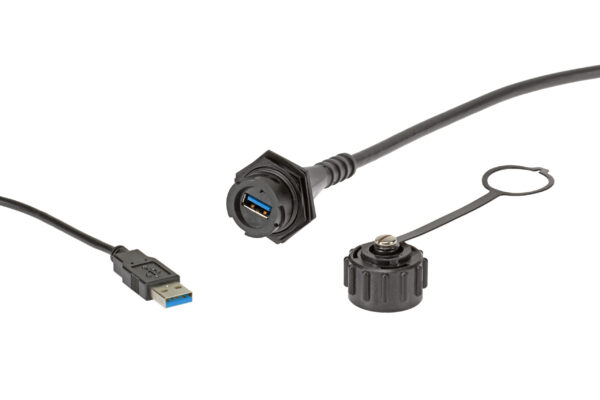 Industrial USB 3.0 panel-mount receptacles and cordsets