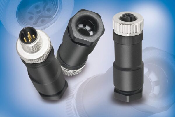 High power M12 connectors carry up to 8-A on each contact