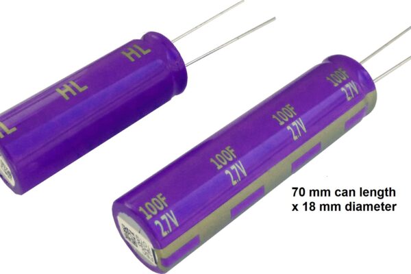 50 & 100F electric double layer capacitors offer 100k charge cycles