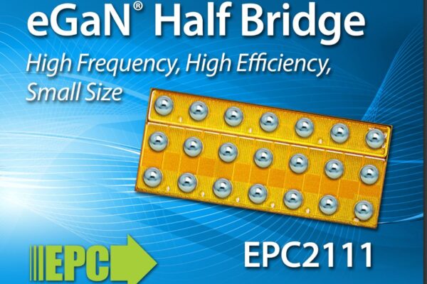 Gallium nitride half bridge drops 12V to 1.8V at >85%, 5 MHz & 14A