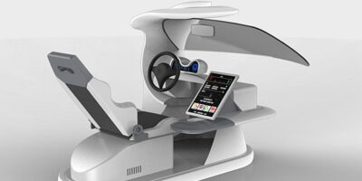 Futuristic automotive cockpit showcases touch displays