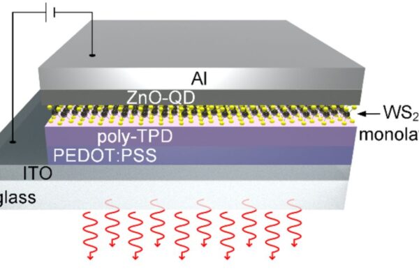 Atomically-thin red-emitting LED scales across large areas